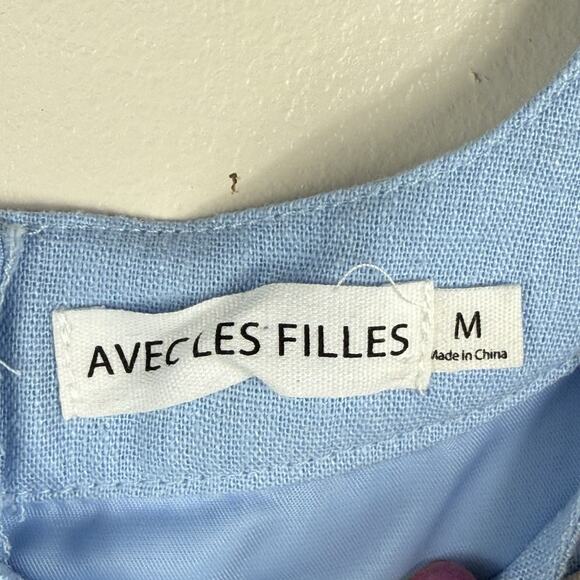 Avec Les Filles Linen‎ Blend Crop Top Blue Tank Sleeveless Size M Spring Summer - Picture 5 of 12